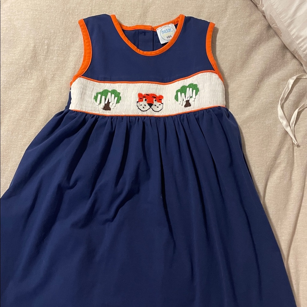 Navy Blue Sleeveless Dress with Orange Trim Sugar Dumplin Kids Auburn size 4t
